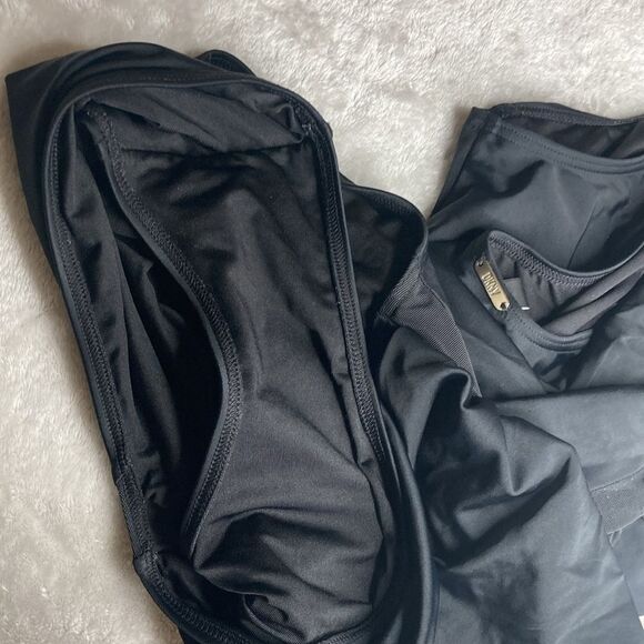 DKNY Mesh Side Shirred One Piece Swimsuit, Black Workout bathing suit - Picture 10 of 12